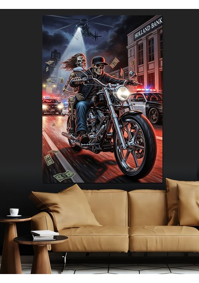 Ahşap Tablo Motorsiklet Karanlık Yolda İlerliyor Çocuk Odası Tabloları