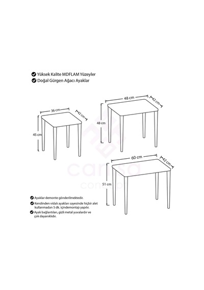 Canisa Concept Via Serisi Mdf 3 Lü Zigon Sehpa Takımı Beyaz Beyaz
