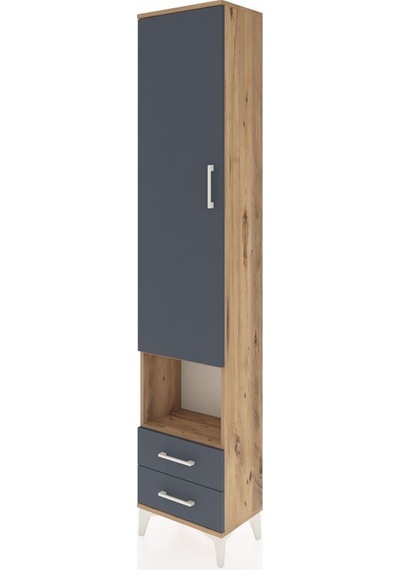 Arges Dolap 5 Raflı 2 Çekmeceli Tek Kapaklı 44x30x221 Çam-antrasit Atlas Çam