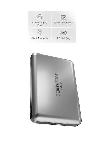 Xenon Smart MagSafe Powerbank 10.000 mAh, 15W Kablosuz, 22.5W Kablolu Hızlı Şarj, Alüminyum Kasa (X6441)