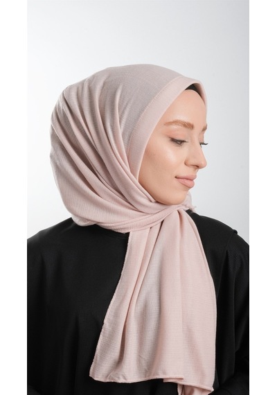 Hürrem Bone Pudra Pratik Hazır Geçmeli Tesettür Şal Örme Kumaş Sade 2118_06