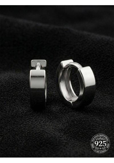 925 Ayar Gümüş Rodyum Kaplama Yuvarlak Unisex Huggie Halka Küpe - Çift 4x11mm