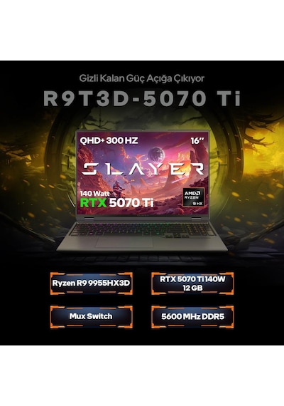 Game Garaj Slayer R9T3D-5070TIC2 R9-9955HX3D 64 GB 2 TB SSD RTX5070TI 16" Dos Dizüstü Bilgisayar