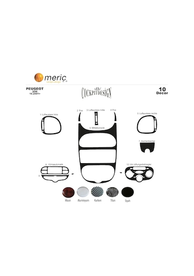 Meriç® Peugeot 206 Ön Torpido Kaplama Alu. 10 Parça 2001-2010 (530157050)
