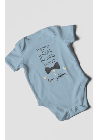 Morivokids Dayıya Özel Kısa Kollu Bebek Body %100 Pamuk Bebe Mavisi