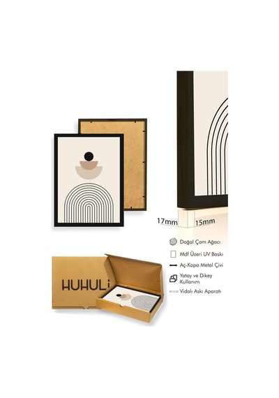 Doğal Ahşap Çerçeveli Geometrik Desenli Tablo - Minimal Huhu1135