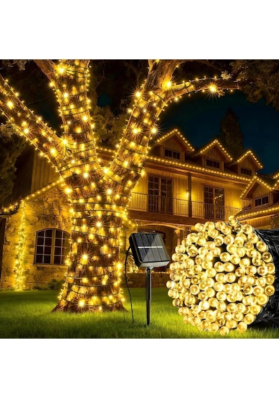 Güneş Enerjili Led Işık Zinciri 12 Metre 100 Led Gün Işığı, Solar Bahçe Işığı, Ip65 Su Geçirmez, 8 Aydınlatma Modlu, Balkon, Teras, Ağaç, Çit Ve Dış Mekan Dekorasyonu Diğer