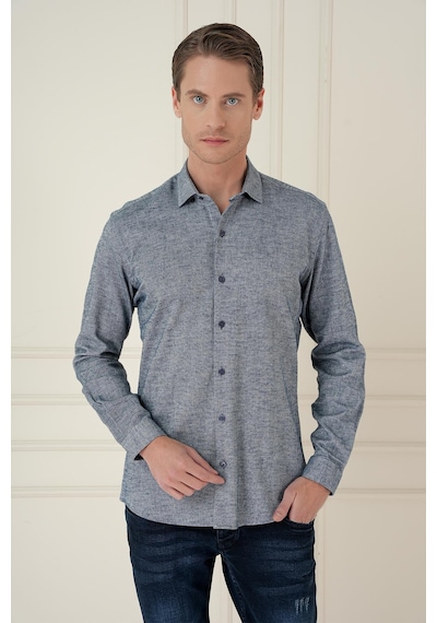 Efor Slim Fit Dokulu %100 Pamuk Lacivert Gömlek G 1584 Lacivert
