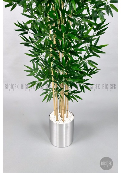 Yapay Bambu Ağacı 170cm Gümüş Metal Saksıda H
