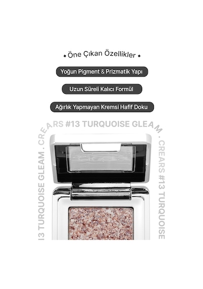 Cre'ars Mücevher Parlaklığında Yoğun Pigmentli Tekli Far Glitter Bomb Eyeshadow 13 Turquoise Gleam