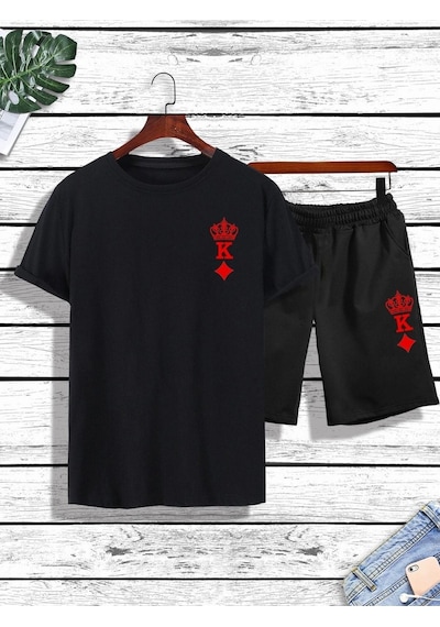 K Taç T-shirt Şort - Siyah Alt Üst Kombin Şort Tişört Takım Baskılı Oversize Bisiklet Yaka Siyah K Taç T-shirt Şort - Siyah Alt Üst Kombin Şort Tişört Takım Baskılı Oversize Bisiklet Yaka Siyah
