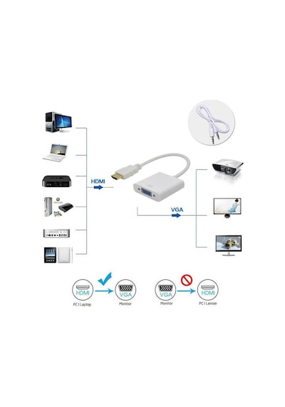 Hdmi To Vga Ses Çıkışlı Kablo Çevirici Dönüştürücü  Adaptör