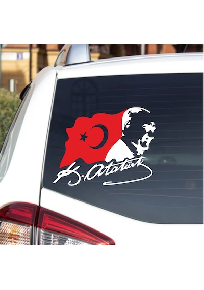 Atatürk Silet Ve Bayrak Ay Yıldız Sticker - Atatürk Türkiye Mustafa Kemal Atatürk Sticker - Araba Oto Motosiklet Karavan Cam Sticker - 02511 12x9 Cm