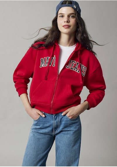 Mavi Fermuarlı Logo Sweatshırt Kırmızı