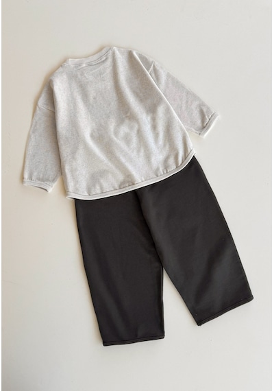 Cigit Oversize Uzun Kollu T-shirt Takım 2-8 Yaş Bej Melanj