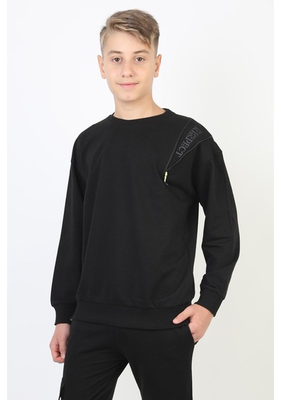 Fermuarlı Respect Baskılı Siyah Erkek Çocuk Sweatshirt-90812 Siyah