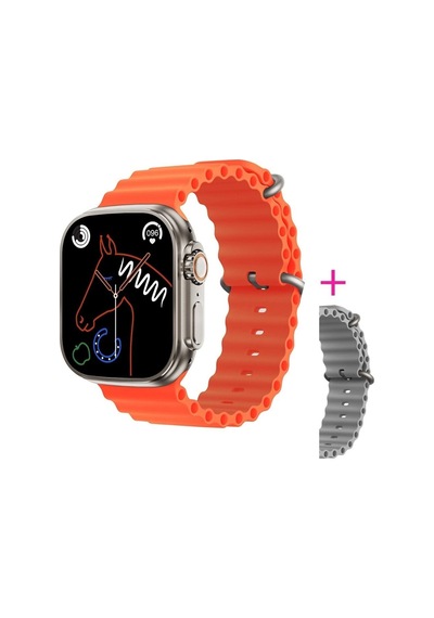 GS8 Watch 8 Ultra Akıllı Saat Turuncu Watch 2.02 Inc Gri Silikon Kordon Hediye (İthalatçı Garantili)