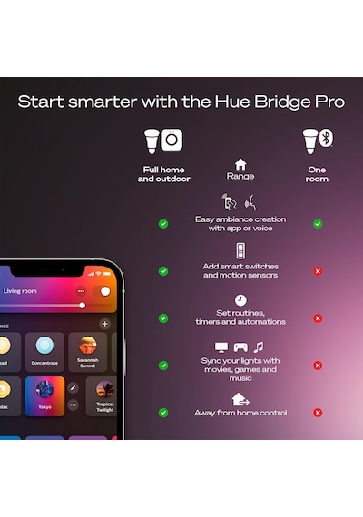 Philips Huewca 9w E27 Renkli Akıllı Ampul 2'li Pro Başlangıç Seti Bridge Pro V3 Dahildir Çok Renkli