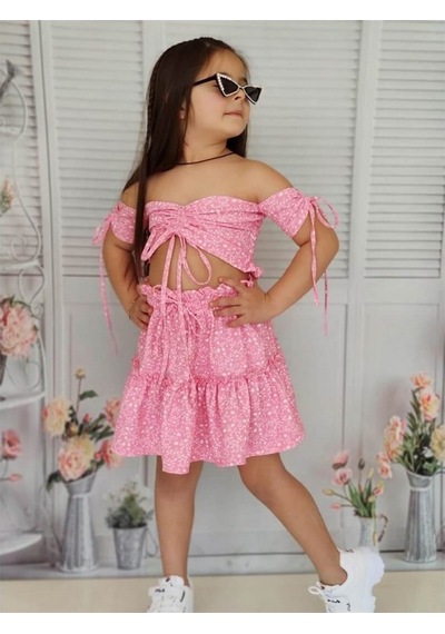 Quzucuk Kids Kız Çocuk Baharlık Pembe Büstiyerli Takım Pembe