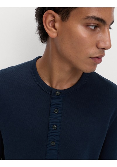 Marks & Spencer Pamuk Karışımlı Ribanalı Pijama Üstü T07005135 Lacivert