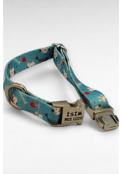 Caramelos İsimli Köpek Tasması, Yavru Köpek Tasması, Küçük Irk Köpek Tasması, Metal Kilit, 1,5 Cm Açık Mavi