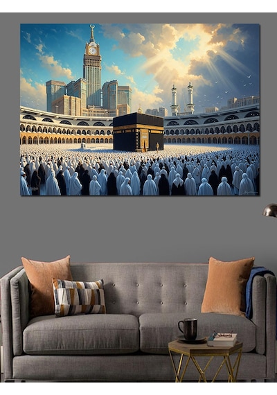 Ahşap Tablo Kabe Etrafında İbadet Edenler