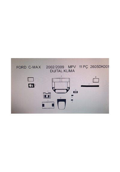 Ford C-max 2002-2009 Arası 10 Parça Torpido Kaplama Dijital Klima Uyumlu Renk Gri