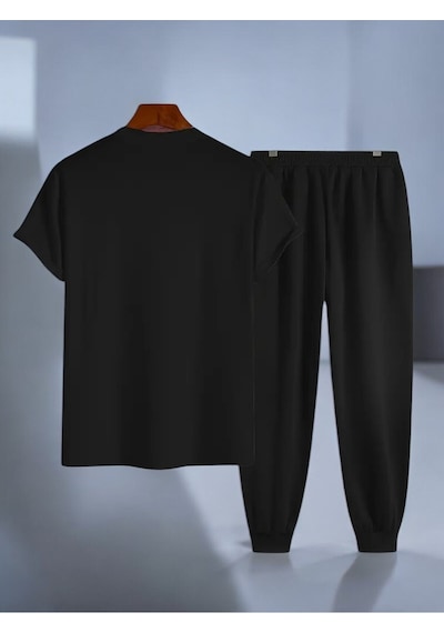 Uyguntarz Unisex Yaramazlık Yapan Kediler Tasarım Basklı Tshirt Eşofman Takımı Siyah