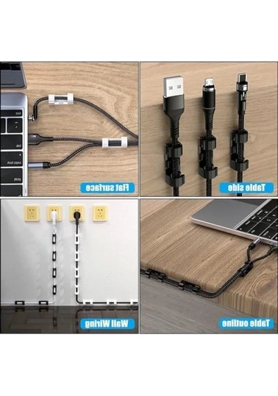 60 Adet Kablo Düzenleyici Klips Seti - Yapışkanlı Organizer