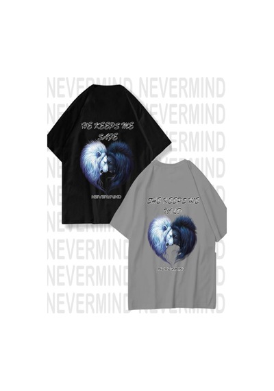 Nevermind He Keeps Me Safe / She Keeps Me Wild Unisex Çift Tişörtü 2'li Siyah-antrasit