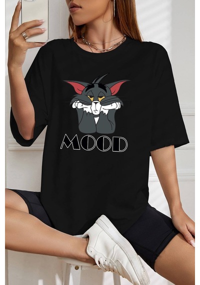 Unisex Mood Baskılı Oversize Tshirt Siyah