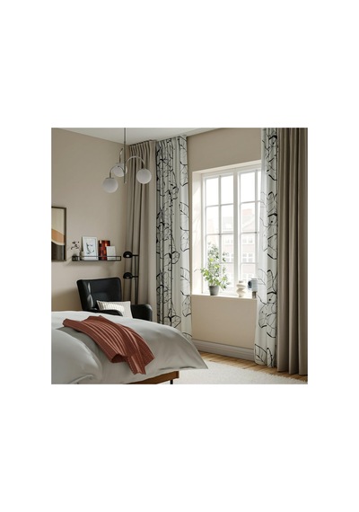 Fon Perde/2 Kanat, Beyaz-çiçek Desenli, 145x300 Cm, Işık Filtreleyici, Polyester