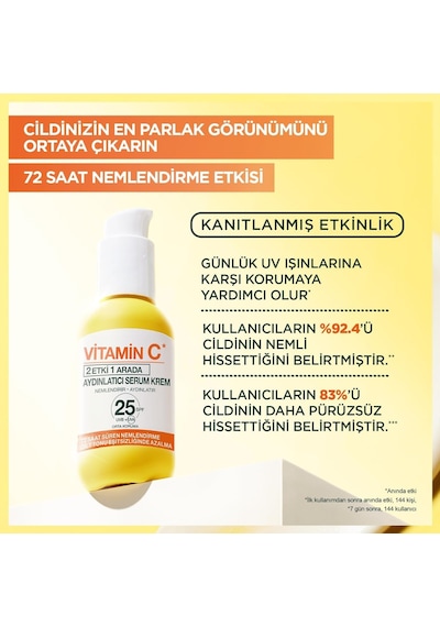 Vitamin C 2'si 1 Arada Aydınlatıcı Serum Krem, Uva, Uvb, Yüz Güneş Kremi