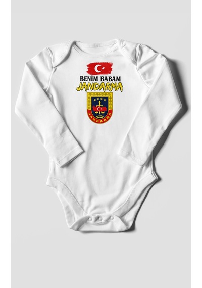 Morivokids Benim Babam Jandarma Uzun Kollu Bebek Body %100 Pamuk Beyaz