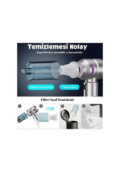 Hl-121 Araç İçi Süpürge Şarjlı Taşınabilir Hafif Çantalı 16000pa Vacuum Cleaner Vakum Ve Üfleme