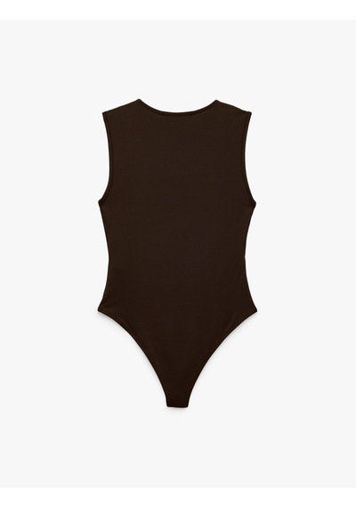 Koton Slim Fit Kolsuz Bisiklet Yaka Bodysuit Kahverengi 7wak10014ek Kahve