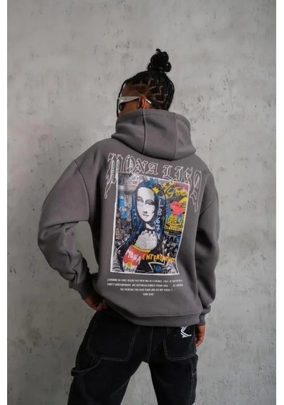 Vexor Erkek Baskılı Kapüşonlu Ve Kanguru Cepli Sweat- Gri