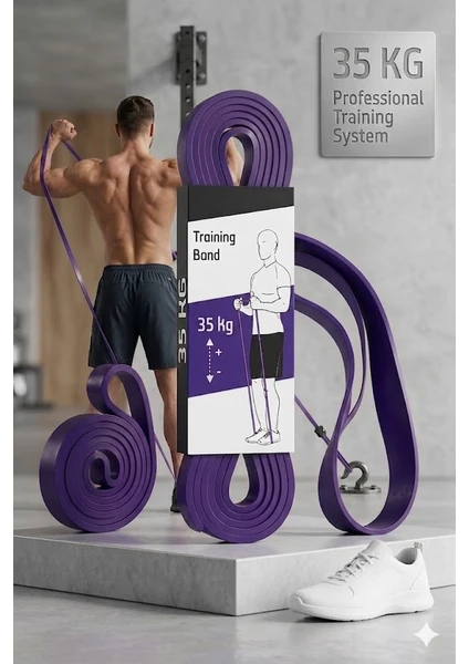 35 Kg Pilates Direnç Bandı Mor - Ağır Sert Egzersiz Ve Spor Lastiği Fitnes Bandı