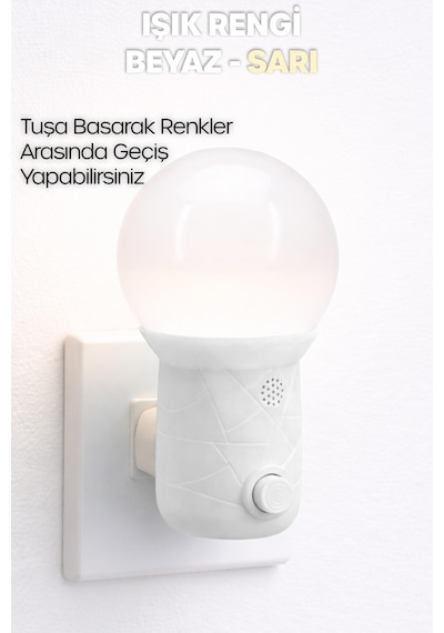 Gece Lambası Kubbe Tip 2 Mod Sarı-beyaz Işık Tuşlu Koridor Hol Işığı Uyuma Işığı Beyaz Gc11 Beyaz