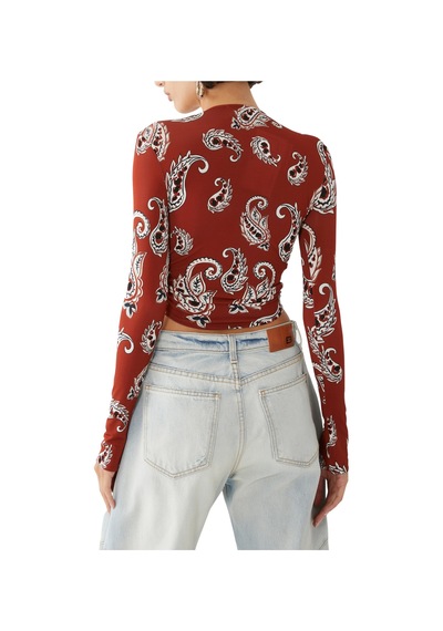 Rabanne Uzun Kollu Desenli Crop Top Kırmızı