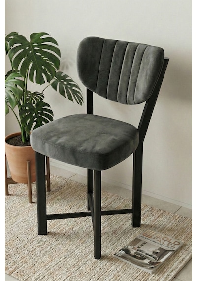 Sandalye 1 Adet Baby Face Kumaş Metal Modern Mutfak Sandalyesi Cafe Balkon Ofis Elma 9814 Gri Çok Renkli
