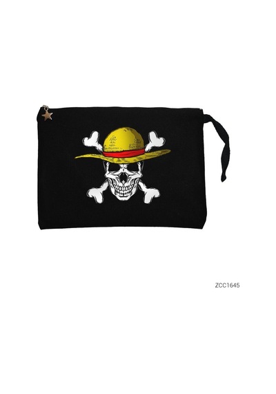 Zepplin Giyim One Piece Pirate Skull Siyah Clutch Astarlı Cüzdan / El Çantası