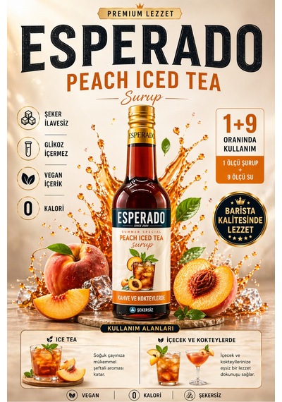 Şekersiz Sugar Free Şeftali Aromalı Ice Tea Base 1 9 Oranında 750 Ml