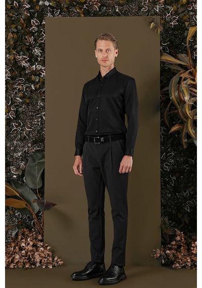 Efor Gk 692 Slim Fit Siyah Klasik Gömlek Siyah