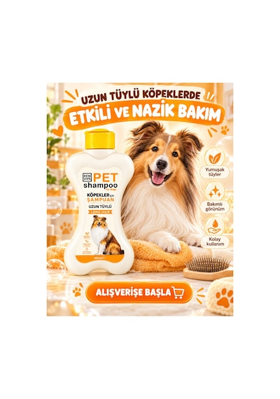 Uzun Tüylü Köpek Şampuanı 400 Ml Hassas Ciltler İçin Kolay Tarama, Yumuşak Ve Parlak Tüy Bakımı