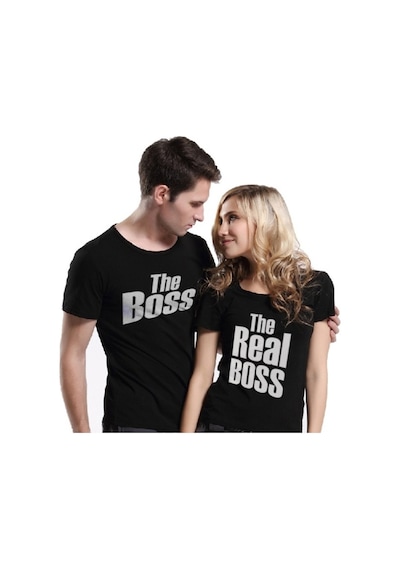 Sevgili Kombinleri The Boss The Real Boss Sevgili Tişört Tshirt Siyah