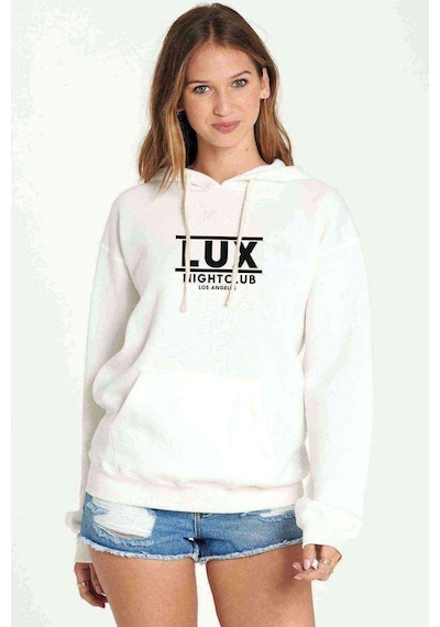 Lucifer Lux Night Club La Baskılı Beyaz Kadın Kapşonlu Sweatshir