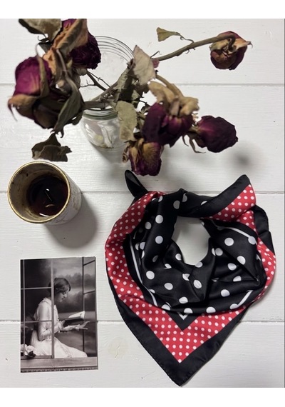 Trend Dokunuş Kadın 50-50 Saten Siyah-kırmızı Puantiyeli Fular Bandana Siyah - Kırmızı