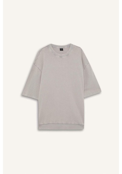 DeFacto Loose Fit Bisiklet Yaka Yıkamalı Soluk Efektli Kısa Kollu Tişört C0709AX25SPGR367