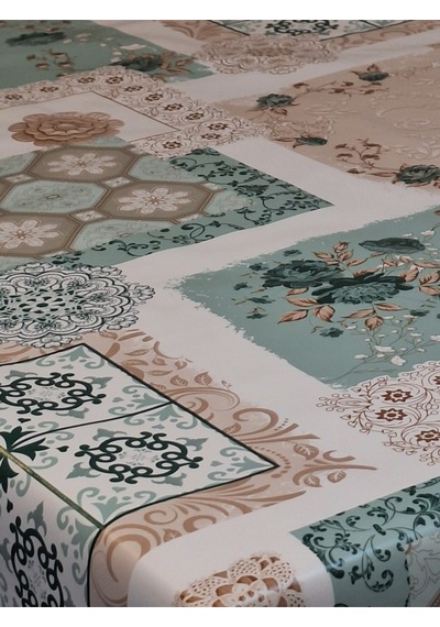 Elyaflı Pvc Muşamba - Desenli Silinebilir Masa Örtüsü Mavi 140 X 240